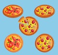 Vector pizza flat food collection isolated illustration piece slice. Pizzeria food menu product on white background