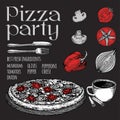 Vector Pizza slice drawing. Hand drawn pizza illustration. Great for menu, poster or label. Royalty Free Stock Photo