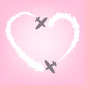 Vector plane with smoke in the form of heart. Card for Valentine