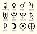 Vector Planet Astrological, Astronomical Symbols Set Illustration