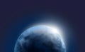 Vector planet Earth with sunrise in dark space. Blue globe background illustration. Sciense astronomy wallpaper Royalty Free Stock Photo