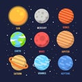 Vector Planet icon set of solar system planets on dark space background. Royalty Free Stock Photo