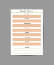 Vector planner template with days of the week. Planning a schedule of sports activities and activities printing diary. A separate