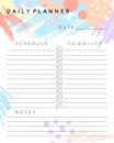 Vector daily planner template with hand drawn shapes and textures in pastel colors