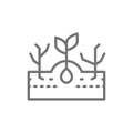 Plant with weeds, weed control line icon.