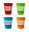 Vector plastic basket set, trash bins on white