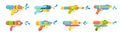 Vector plastic children's toy water gun icons set isolated on white background. Multi-colored cartoon summer pistols Royalty Free Stock Photo