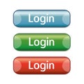 Vector plastic colorful login button set for your website isolated on white background