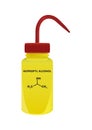 Vector plastic laboratory yellow wash bottle with isopropyl alcohol or isopropanol. Polar chemical solvent.