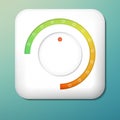 Vector plastic volume button. Green to orange scale. Control knob. Adjustment icon Royalty Free Stock Photo