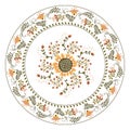 Vector plate with floral ornament flowers and sunflower in russian folk art painting style