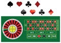 Vector play cards diamonds, clubs, hearts, and spades symbol. Casino roulette table