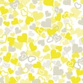 Vector playful grey and yellow hearts background pattern