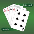 Vector playing cards. Poker hand. Straight