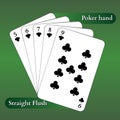 Vector playing cards. Poker hand. Straight flush