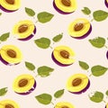 Vector plum seamless pattern