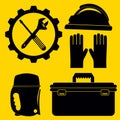 Vector plumbing icons set.and tools and DIY tools. Silhouette il Royalty Free Stock Photo