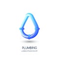 Vector plumbing logo, icon, emblem design template. Blue pipe in water drop shape. Concept for pipelaying repair service Royalty Free Stock Photo