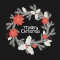 Vector, poinsettia flower and fir branches, christmas greeting card, background