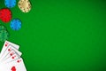 Vector poker background with Royal Straight Flush and chips on green casino background. Modern poker wallpaper Royalty Free Stock Photo