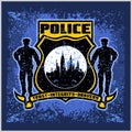 Vector Police Badge and Shield Label on grunge background. Royalty Free Stock Photo