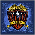 Vector Police Badge and Shield Label on grunge background. Royalty Free Stock Photo