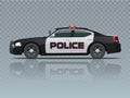 Vector Police car with rooftop flashing lights, a siren and emblems. Royalty Free Stock Photo