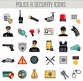 Vector police security and crime icons set. Infographics elements. web bank safety.