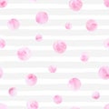 Vector polka dot seamless pattern on the stripped background. Pi Royalty Free Stock Photo