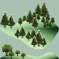 Vector polygon pines and trees on the mountain