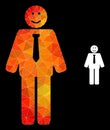 Vector Polygonal Happy Boss Icon with Flame Gradient