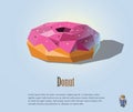 Vector polygonal illustration of Donut with pink cream on top, modern food icon design