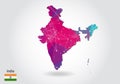 Vector polygonal india map. Low poly design. map made of triangles on white background. geometric rumpled triangular low poly
