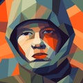 vector polygonal portrait of a soldier. Young soldier face with jungle camouflage paint. Mental health and emotion Royalty Free Stock Photo