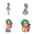 Vector pop art avatar, icon of pin up fashion lady, model on high heel shoes for networking, internet, chat, blog, web.