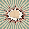 Vector pop art cartoon fist comic book crash explosion graph, Vintage Pop Art Punching Fist Clenched hitting