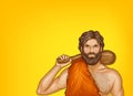 Vector pop art caveman in fur loincloth