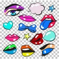 Vector pop art comic fashion patches, stickers set