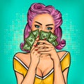 Vector pop art girl with cash Royalty Free Stock Photo