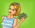 Vector pop art girl with cash Royalty Free Stock Photo