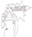 Vector pop art girl doing selfie. Beautiful vector drawing, isolated eps 10