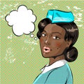 Vector pop art illustration of beautiful african american stewardess Royalty Free Stock Photo