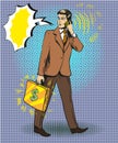 Vector pop art illustration of businessman talking on the phone Royalty Free Stock Photo