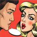 Vector pop art illustration of couple talking to each other