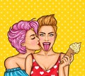 Vector Pop Art illustration of a lesbian couple kissing.