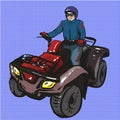 Vector pop art illustration of man riding quad bike