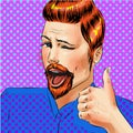 Vector pop art man with thumb up hand gesture Royalty Free Stock Photo