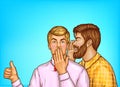 Vector pop art men whisper about sales Royalty Free Stock Photo