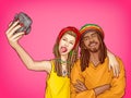 Vector pop art rastafarian couple make selfie