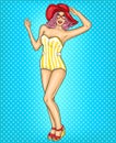 Vector pop art girl in a bathing suit